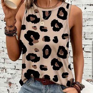 🌸 3/$20 - Leopard Crew Neck Tank Top SMALL NWOT